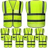 JenPen 10 Pieces Reflective Safety Vests with Pockets and Zipper, High Visibility Mesh Construction Vest for Men Women(M,Green)