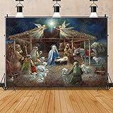 Nativity Scene Religious Christmas Decorations Jesus in Manger Backdrop Wall Art Decoration Photography Background Vinyl Backdrop 5x3 feet