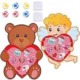 chiazllta 2PCS Valentine's Day Dart Board Sticky Balls Toys Games Cartoon Cupid and Bear with 6 Sticky Balls Valentines Dart Board Game for Kids Indoor/Outdoor Sports Classroom Fun Party Gifts