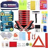 LIANXIN Roadside Assistance Emergency Kit - Car Emergency Kit with Jumper Cables (Upgraded) Emergency Roadside Kit for Car 142 Pieces Car Safety Kits,Tow Strap,Tool Kit,Reflective Warning Triangle