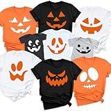 MONIART Custom Family Pumpkin Face Shirts, Pack of 1, Halloween Matching Group T-Shirts for All Ages, Spooky Pumpkin Expression Print (Unisex Adult T-Shirt)