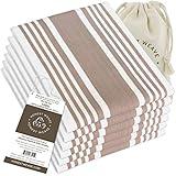 HONEST WEAVE GOTS Certified Organic Cotton Kitchen Hand and Dish Towel Sets - Oversized 20x30 inches, Fully Hemmed, in Designer Colors, 6-Pack, Sand Stripe