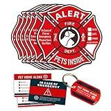 Pet Alert Stickers Static Cling Window Decals Emergency Pets Rescue Sign (6 Pack) with Bonus: Pet Home Alone Wallet Card & Key Tag - NO Adhesive, Removable, UV Resistant