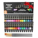 Shuttle Art Acrylic Paint Set, 30 x12ml Tubes Artist Quality Non Toxic Rich Pigments Colors Great for Kids Adults Professional Painting on Rocks Canvas Wood Clay Fabric Ceramic Crafts