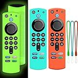 3Pack Firestick Remote Cover Case Compatible with Firetv Stick 4K,Anti-Slip Silicone Protective Case for Alexa Firetv 4K Max 3rd Gen 2021 Release with Lanyards,Shockproof(Glow Green&Blue&Orange)