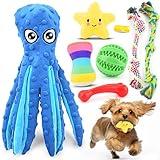 Puppy Toys 8 Pack for Small Dogs, Luxury Christmas Dog Chew Toys with Squeaky Plush Toys, Rope Toys and Ball, Teething Toys for Puppy Supplies (Blue)