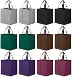 WISELIFE Reusable Grocery Bags 12 Pack, Large Foldable Shopping Bags Tote Bags with Long Handle for Shopping Groceries Clothes (6 Assorted Colors)