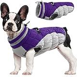 FUAMEY Dog Coat,Warm Dog Jacket Winter Coat Paded Dog Fleece Vest Reflective Dog Cold Weather Coats with Built in Harness Waterproof Windproof Dog Snow Jacket Clothes with Zipper Purple Medium