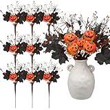 Lyrow 8 Pcs Halloween Decoration Indoor, Halloween Branches Picks with Pumpkin Spider Maple Leaves Halloween Floral Picks Stems for Home Indoor DIY Table Vase Desk Party Decor