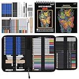 Prina 76 Pack Drawing Set Sketching Kit, Pro Art Supplies with 3-Color Sketchbook, Include Tutorial, Colored, Graphite, Charcoal, Watercolor & Metallic Pencil, for Artists Adults Teens Beginner