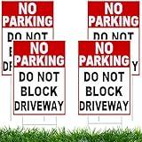 Barydat 4 Pcs Plastic No Parking Signs 14 x 10 Inch Do Not Block Driveway Sign with Stake Private Parking Sign Driveway Blocker Double Sided Weather Resistant Waterproof Easy to Mount for Outdoor Use