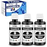 Pristar Compatible with HP 31 32XL Black Ink Bottle Set Replacement for HP Smart Tank Ink Refill 5000 5101 6001 7602 7301 7001 5102 Plus 651 551 455 457 450, 165 ML for 32XL Black Refill Bottles