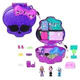 Polly Pocket Monster High Playset with 3 Micro Dolls & 10 Accessories, Opens to High School, Collectible Travel Toy with Storage