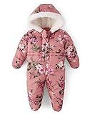 The Children's Place Baby and Newborn Fleece Hoodie Zip-Front Bunting Snowsuit, Pink Floral, 12-18 Months