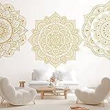 Chinco 4 Pcs Half Mandala Wall Decal Boho Mandala Sticker Lotus Flower Wall Vinyl Wall Decals Flower Stickers Headboard Decoration Indian Namaste for Bedroom Living Room Yoga(Gold)