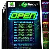 GLI Led Open Sign with Business Hours – Stand Out with 1000’s Color Combos to Match Your Brand, – Neon Flash, or Scroll – Programmable App, 15 x 16.5 inch