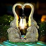 Elephant Statue Garden Decor with LED Solar Lights-Set of 2 Good Luck Elephant Outdoor Statue Christmas Decorations for Yard Patio,Porch,Home -Mothers Day Gifts for Women, Mom, Grandma(Elephants)