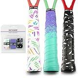 Get A Grip - Custom Tennis Racket Grip Tape - Anti-Slip/Quick-Drying Tennis Overgrips - Precut Badminton Racket Grip with Finishing Tape (Smash Hit Pack, 3 Grips (15% Discount))