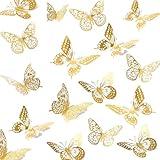 48Pcs Butterfly Cupcake Topper,3D Butterfly Cake Topper 16 Styles 3 Sizes,Golden Butterfly Decorations for Wedding Anniversary Birthday Party Decorating