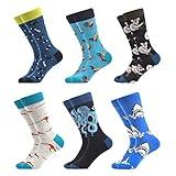 WeciBor Funny Colorful Novelty Patterned Crew Socks, 6 Pack Multicolor Animal, Size 10-13