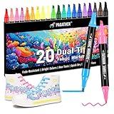 Fabric Markers Permanent for Clothes, 20 Colors Dual Tip with Fine and Chisel Tips Paint Pens for Clothing Canvas Tote Bags T-Shirt and Shoes, Non Toxic Ink for Kids and Adults