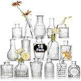 Arme 16Pcs Glass Bud Vase Set，Small Flower Vase for Centerpieces，Clear Bud Vases in Bulk， Mini Vintage Vase for Rustic Wedding Decorations