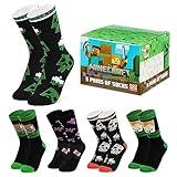 Minecraft Boys Crew Socks - Soft, Breathable Youth Socks Pack of 3 or 5 - Gamer Gifts (Black/Multi, 10-13 Years)