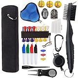 Golf Essentials Kit, 29 in 1 Golf Club Cleaning Kit - Golf Towel, Golf Club Brush, Gift Golf Balls, Golf Line Stencils and Pens, Golf Tee and Markers, Golf Divot Repair Tool - Golf Accessories for Men