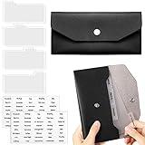 11 Pieces Cash Envelope Wallet PU Leather Cash Envelopes Cash Wallet Reusable Budget Envelope Cash Dividers for Wallets with Cash Envelope Tab Stickers for Bill Planner (Black Wallet)