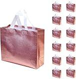 Set of 12 Glossy Reusable Grocery Bags Reusable Gift Bags with Handles Bachelorette Non-Woven Bridesmaid Women Birthday Wedding Party Mother's Day Christmas Rose Gold