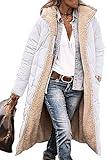 PRETTYGARDEN Womens Long Coats 2024 Winter Warm Reversible Shaggy Fleece Hoodie Jackets Outwear (White,Large)