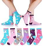 Girls Socks Unicorn Gifts Kids Crew Funny Cotton Cute Animal Novelty Cartoon Pattern Fashion Crazy Socks 6 Pairs (6 Pairs Unicorn E, 6-8 Years)