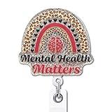 YAZMEEN Nurse Retractable Badge Reel with Alligator Clip Mental Health Matters ID Card Badge Holder Funny Rainbow Silver Glitter Badge Reel Gift for Neurologist Psychology Nurse Doctor Medical Work