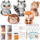 WATINC Set of 5 Woodland Wool Needle Felting Kit, Fox Owl Hedgehog Squirrel Raccoon Animal Doll Wool Felt Needle Felting Tools Foam Pad, DIY Needle Felting Craft Party Supplies for Beginners