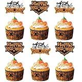 Ercadio 24 Pack Halloween Cupcake Toppers - Glitter Picks With Bat, Pumpkin, Ghost Decors for Theme Baby Shower, Birthday Party Cake Supplies