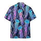 Luminescent Rainbow Jellyfish Gum 3D Hawaiian Shirts Aloha Sea Animals Vintage Hawaii Beach Jellyfish Marine Hawaiian Shirts Ocean Light Button Down Shirts Aloha Couple Family Clothes Party Gift