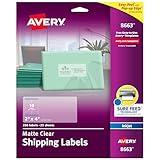 Avery Printable Shipping Labels with Sure Feed, 2" x 4", Matte Clear, 250 Blank Mailing Labels (8663)