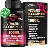 Vitamin B Complex for Men & Women - Made in USA - B-Complex: B1, B2, B3, B5, B6, B7, B8, B9, B12 with Vitamin C, Choline, Inositol - Energy, Brain & Heart Support Supplement, 60 Vegan Capsules