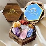 Premium 7 Chakra Stones Set – Large Raw Crystals and Healing Stones with Rose Quartz, Amethyst, and Lapis Lazuli in Wooden Box for Healing and Protection – Spiritual Gift for Women with Guide Booklet