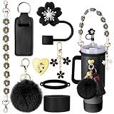 Mity rain Cup Accessories for Stanley Cup 30oz 40oz Tumbler with Handle, Including Water Bottle Handle Strap, Chapstick Holder, Boot, Keychain Charms, Straw Topper Cover Cap for Stanley (Black)