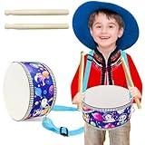 Kid Drum Set,8 Inch Wooden Drum Toys,Sensory Educational Musical Instrument Toy with Adjustable Strap,2 Drumsticks for Toddler,Baby Girls Boys, Astronauts Animals Dinosaurs