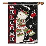 Hexagram Christmas Flags 28 x 40 Double Sided Merry Christmas Large House Yard Flags Winter Snowman Outdoor Holiday Banner, Welcome Buffalo Plaid Christmas Snowflake Outside Yard Garden Flag