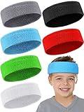 Chalyna 6 Pcs Kids Sweatbands Boys Sweat Headbands for Sports Colorful Athletic Sweatbands Forehead Headbands Summer Basketball Soccer Accessories for Children, Over 5 Years Old