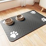 Pet Feeding Mat-Absorbent Pet Placemat for Food and Water Bowl, with Waterproof Rubber Backing, Quick Dry Water Dispenser Mat for Dog and Cat (12"x20", Striped Dark Gray)