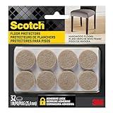 Scotch Felt Pads 32 PCS Beige, Felt Furniture Pads for Protecting Hardwood Floors, 1" Round, Easy-to-apply, Self-Stick design, Reliable protection from nicks, dents and scratches (SP802-NA)