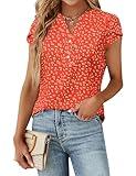 Blooming Jelly Women's Dressy Casual Tops Business Work Blouses Boho Clothes Short Sleeve Button Down Shirts 2025 Summer V Neck Tshirt (Floral Orange Red,Small)