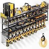 POKIPO 49" W Large Power Tool Organizer Wall Mount Loads 600 lbs, Heavy Duty 4-Tier 12 Drills Holder, Cordless Tool Storage Battery Shelf, Utility Racks for Garage Workshop Shed, Gifts for Men Husband