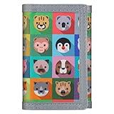 JONYEE Kids Wallet for Boys Girls 3-14, RFID Trifold Novelty Wallet with Zipper and Key Chain, Outdoor Purse with Coin Pocket and ID Window, Card Holders for Toddler Children Gifts -Block Animal
