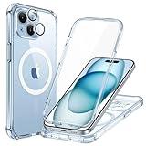 ESR Magnetic for iPhone 15 Case [Compatible with MagSafe] Full-Body Military-Grade Drop Proof Phone Case for iPhone 15 with Built-in 9H+ Tempered Glass Screen Protector, Clear Blue