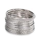 RINTOLER 12Pcs Silver Bangle Bracelets for Women, Vintage Ethnic Bracelets, Bollywood India Bangles, Stacked Bracelets for Women Bohemian Jewelry